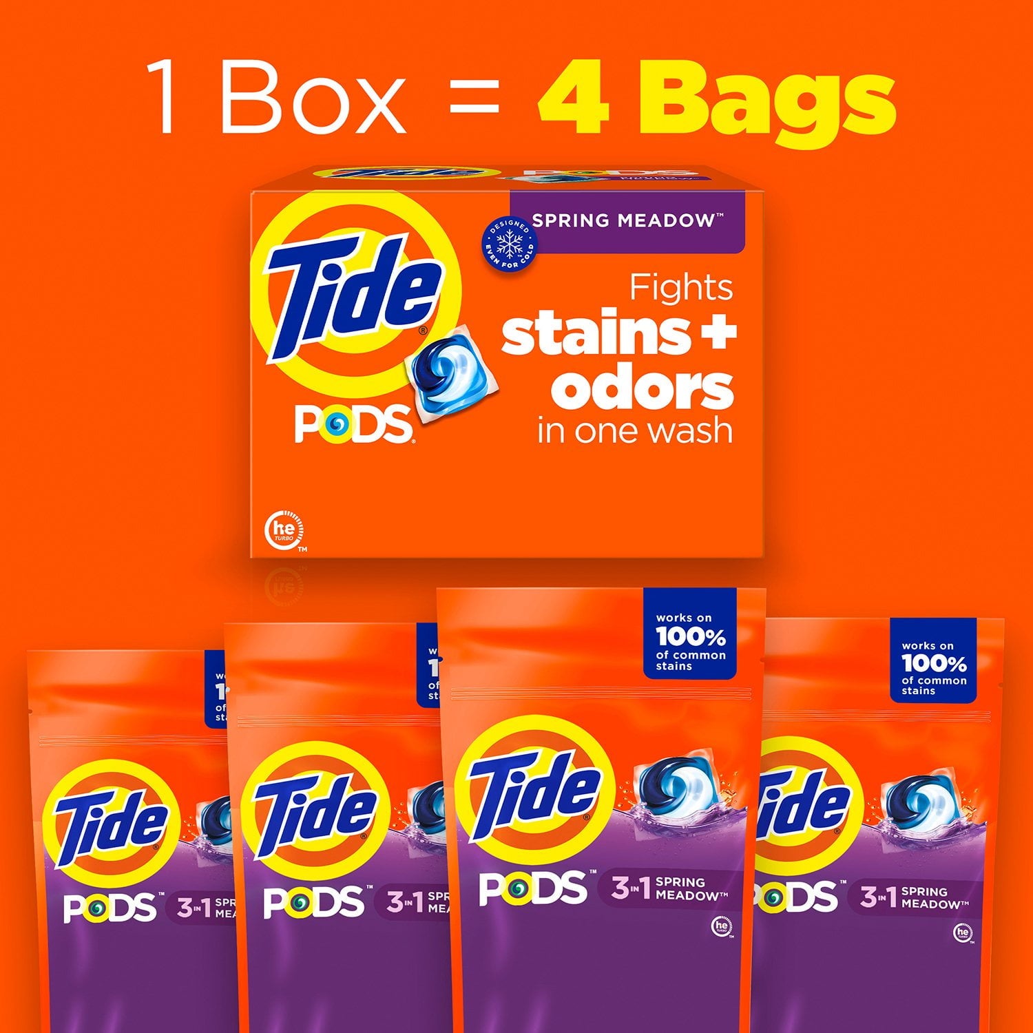 Tide PODS 洗濯洗剤パック、スプリングメドウ、156 個入り。