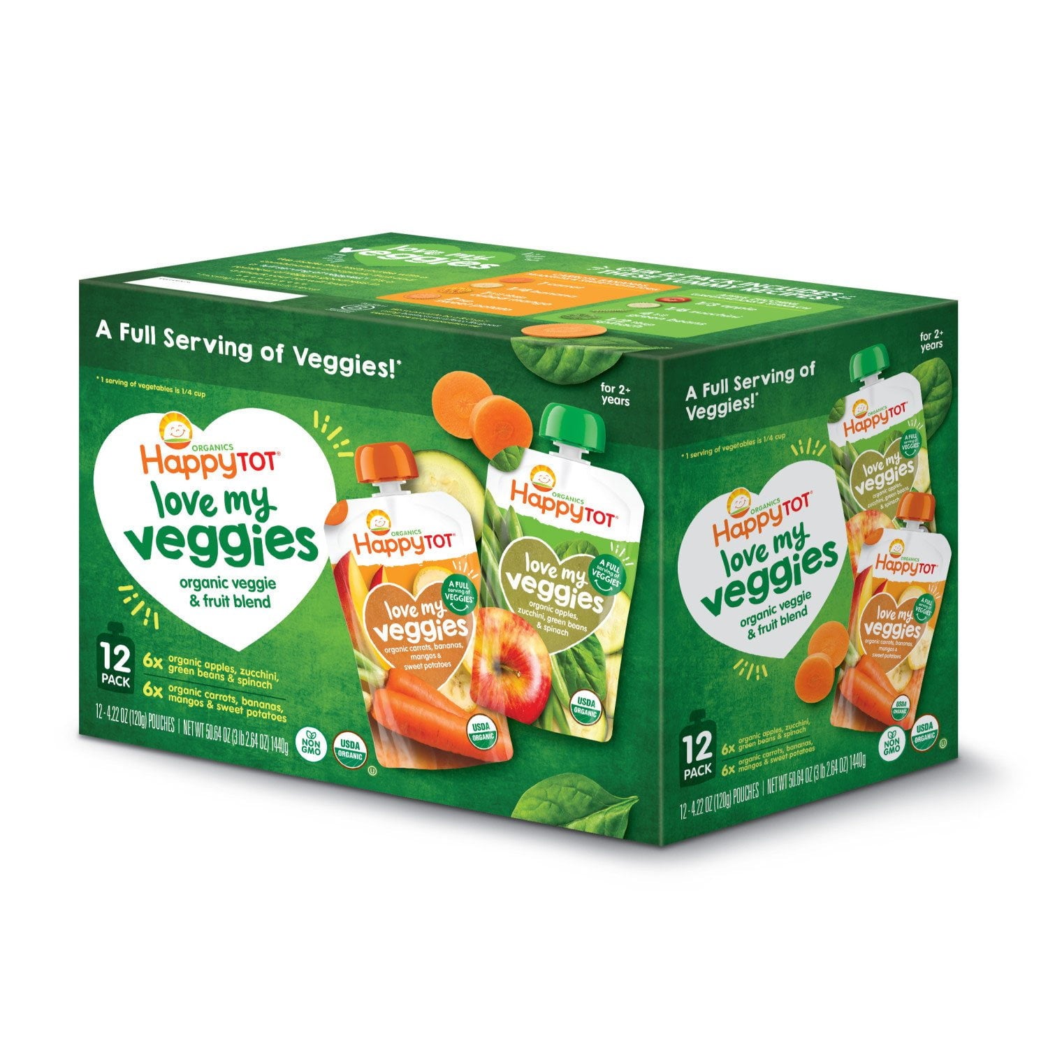 HappyTOT Organics Love My Veggies、バラエティパック、ステージ 4 パウチ、4.22 オンス、12 個入り。
