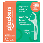 Plackers マイクロライン デンタルフロスピック、ミント、450 個入り。