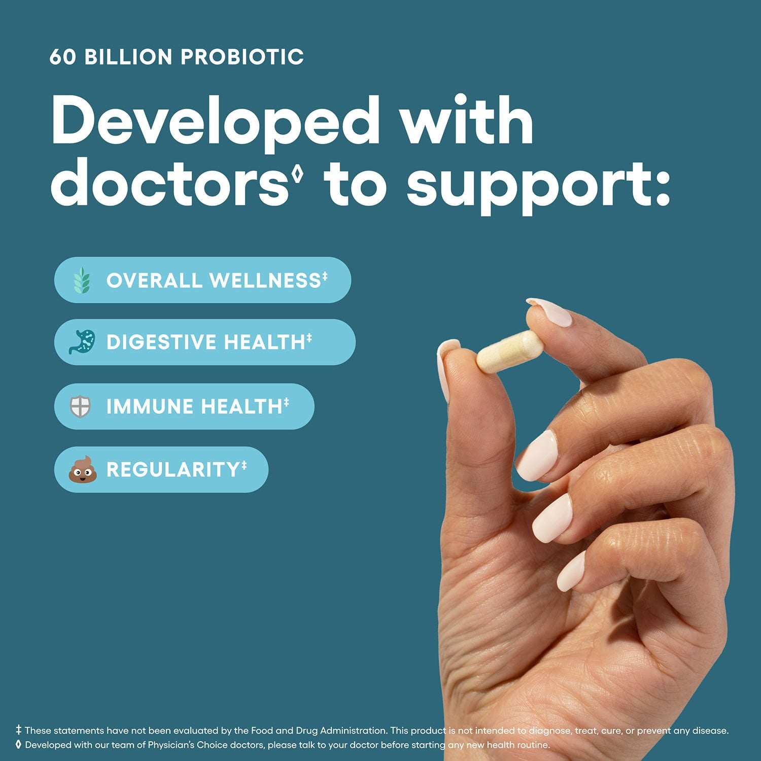 フィジシャンズチョイス 600 億 CFU プロバイオティクス カプセル、84 個入り。