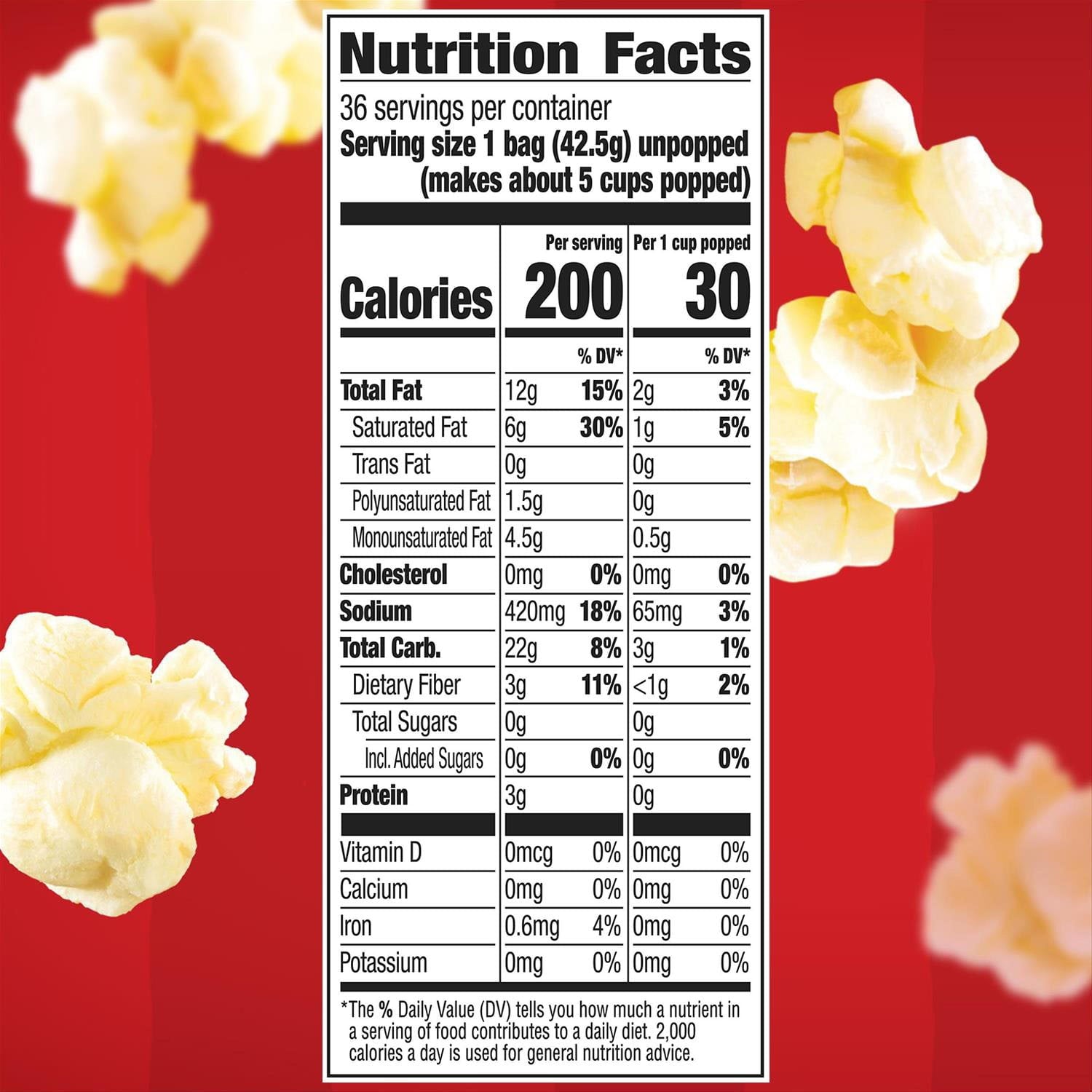 Orville Redenbacher のムービーバター電子レンジポップコーン、ミニバッグ、1.5 オンス、36 個入り。