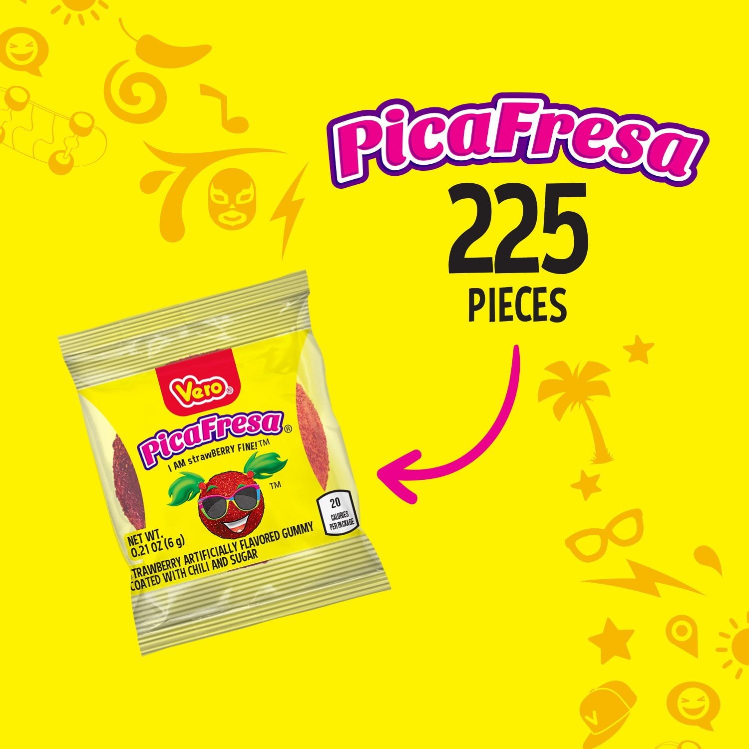 PicaFresa、チリと砂糖でコーティングしたストロベリーグミ、225個。