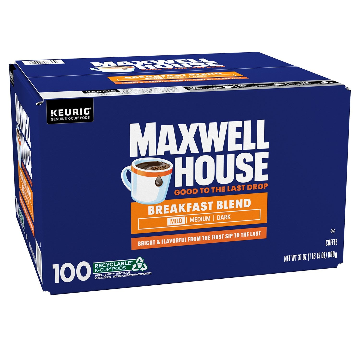 Maxwell House ブレックファストブレンド ライトロースト K カップ コーヒーポッド、100 個入り。