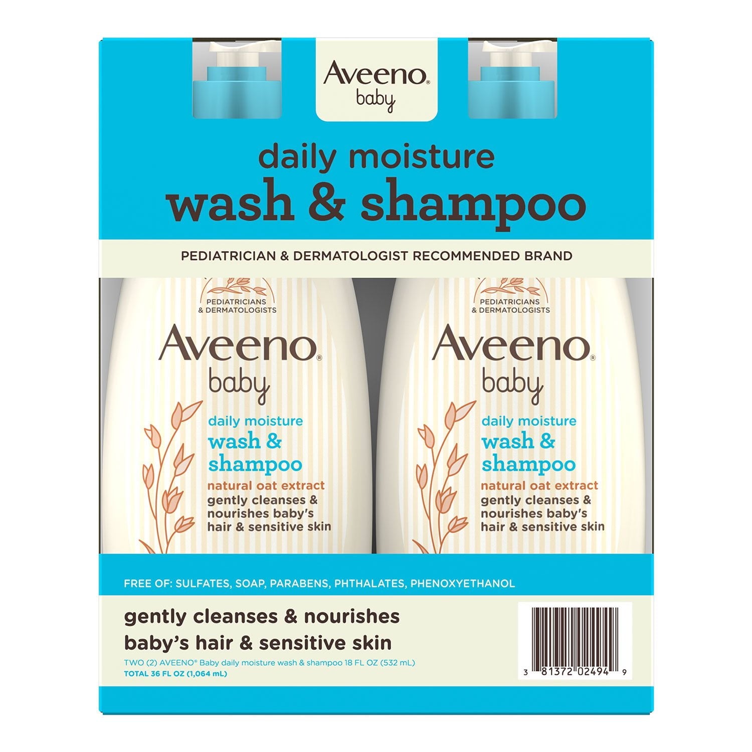 Aveeno ベビー 2-in-1 ウォッシュ＆シャンプー、18 液量オンス、2 個パック