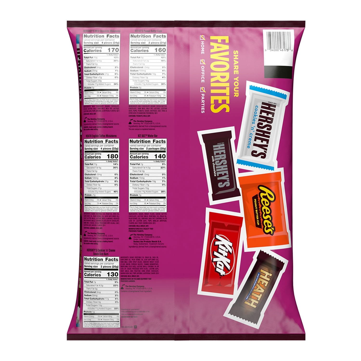 HERSHEY'S アソート チョコレート ファクトリー フェイバリット スナック サイズ キャンディ、155 個。