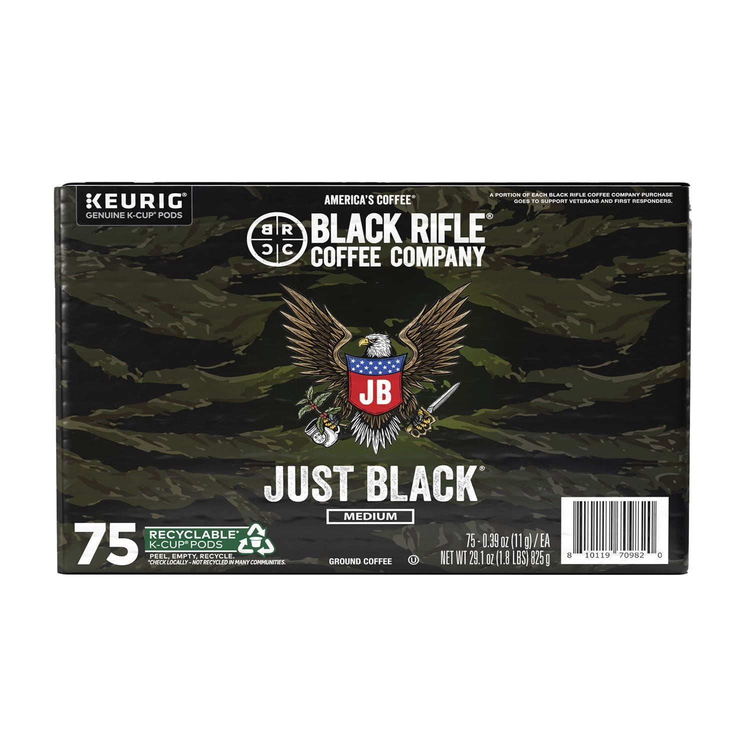 Black Rifle Coffee Company Just Black、ミディアムロースト K-Cup コーヒーポッド、75 個入り。