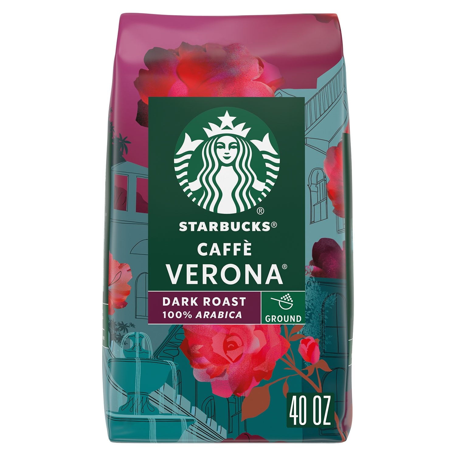 スターバックス カフェ ベローナ グラウンドコーヒー、ダークロースト、40 オンス。