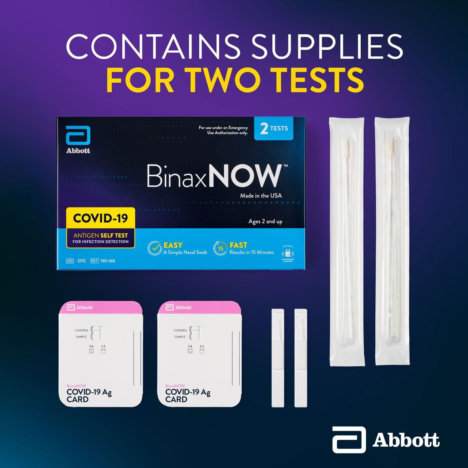 BinaxNOW COVID-19 抗原セルフテスト、2個入り。