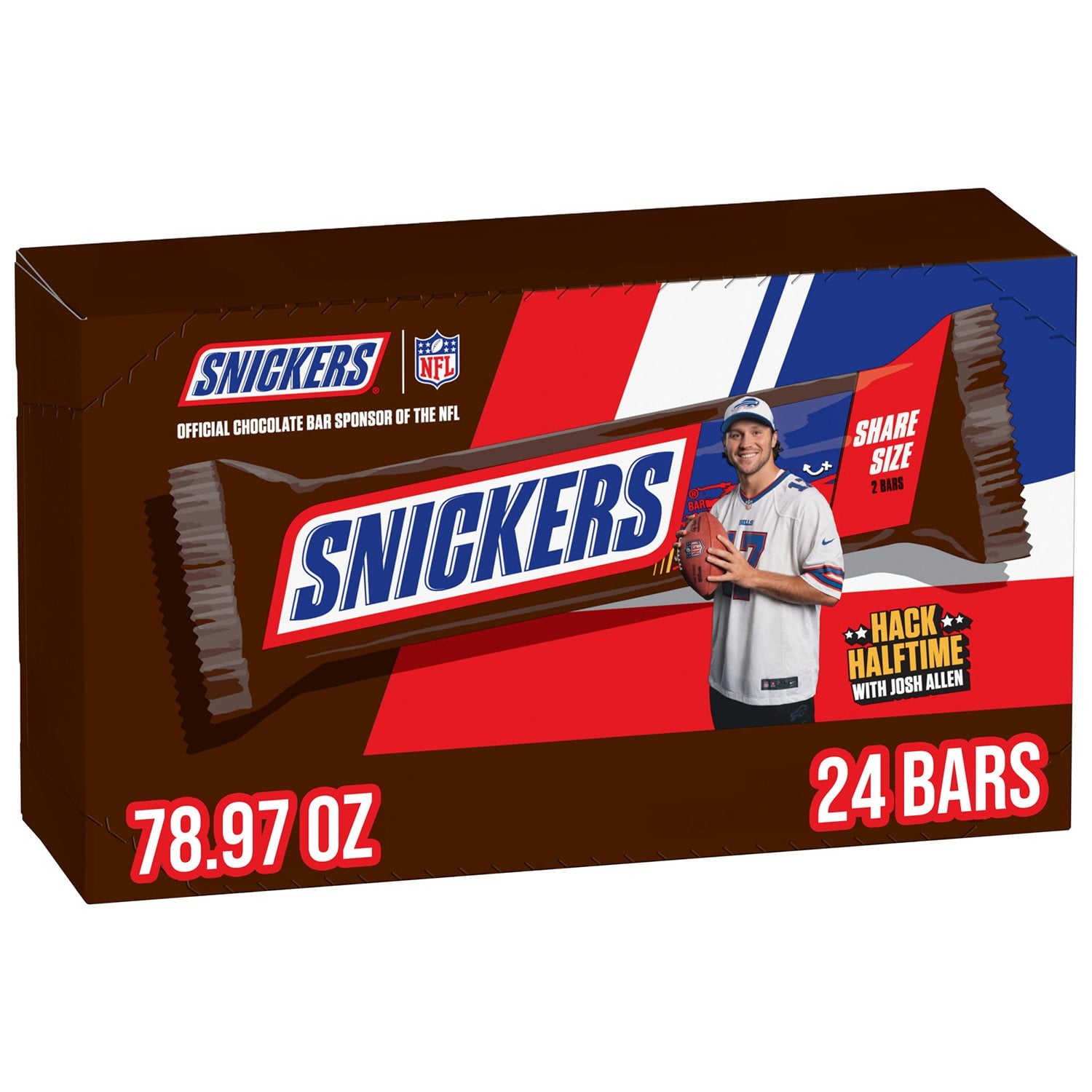 スニッカーズ ミルクチョコレートキャンディーバー、シェアサイズ、3.29 オンス、24 個入り。