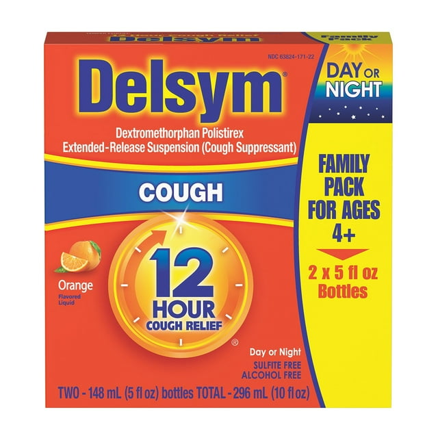 델심 12시간 기침 완화 감기약 오렌지 맛 액상 5 fl oz 2팩 지속성 기침 억제 감기 기침 완화 제품 이미지