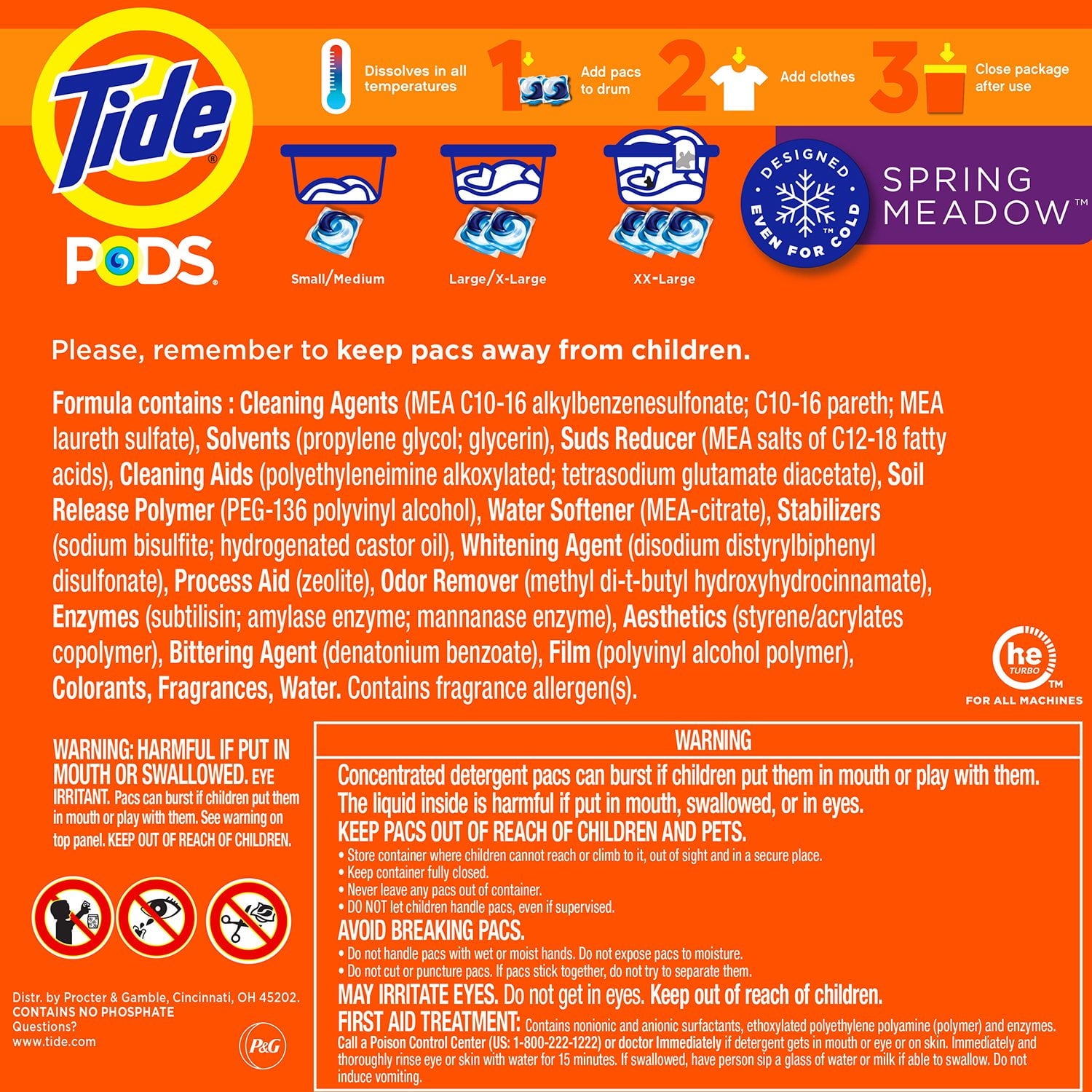 Tide PODS 洗濯洗剤パック、スプリングメドウ、156 個入り。