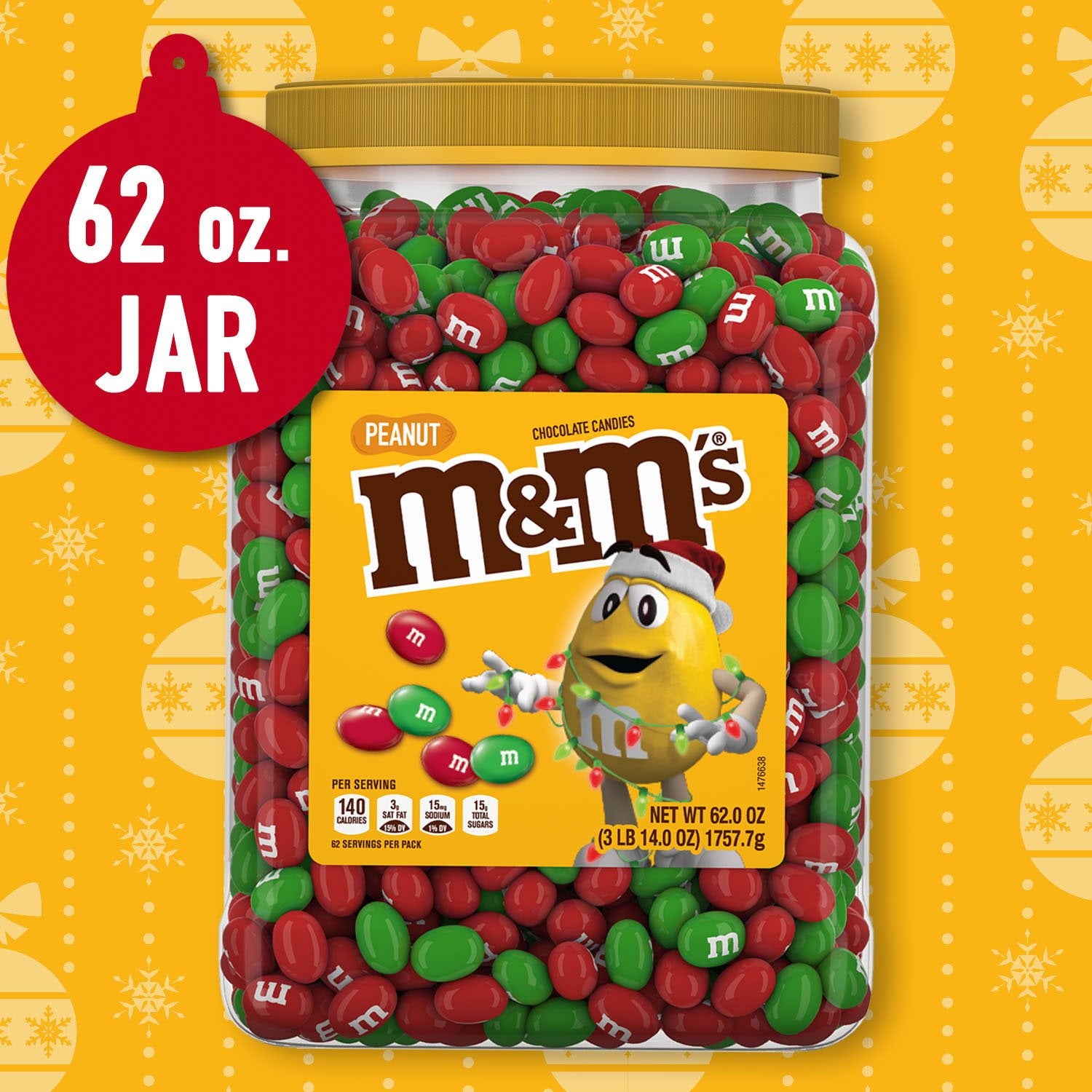 M&amp;M'S クリスマス ピーナッツ ミルク チョコレート キャンディ、62 オンス。