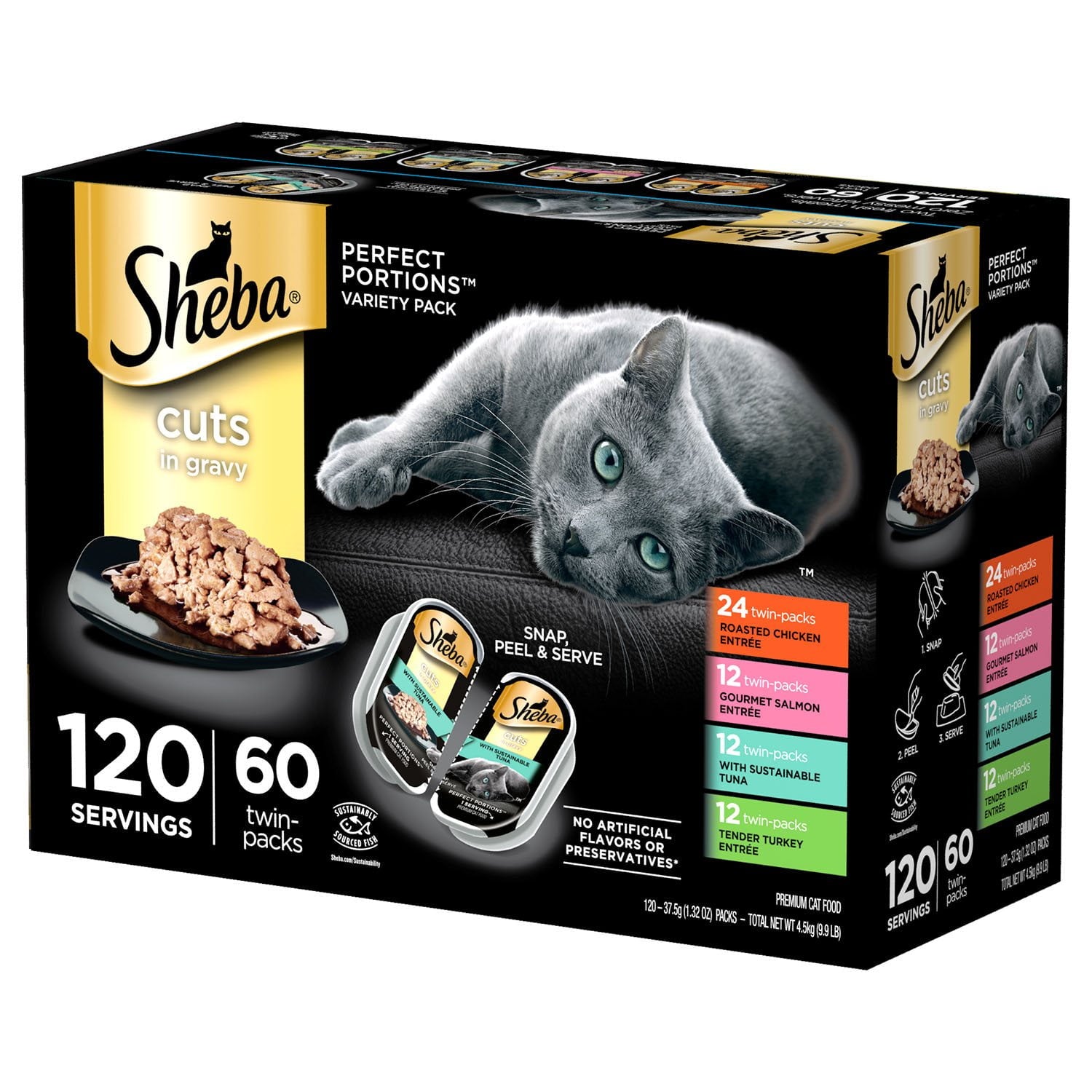 Sheba Perfect Portions ウェットキャットフードトレイ バラエティパック、60 個入り、2.6 オンス。