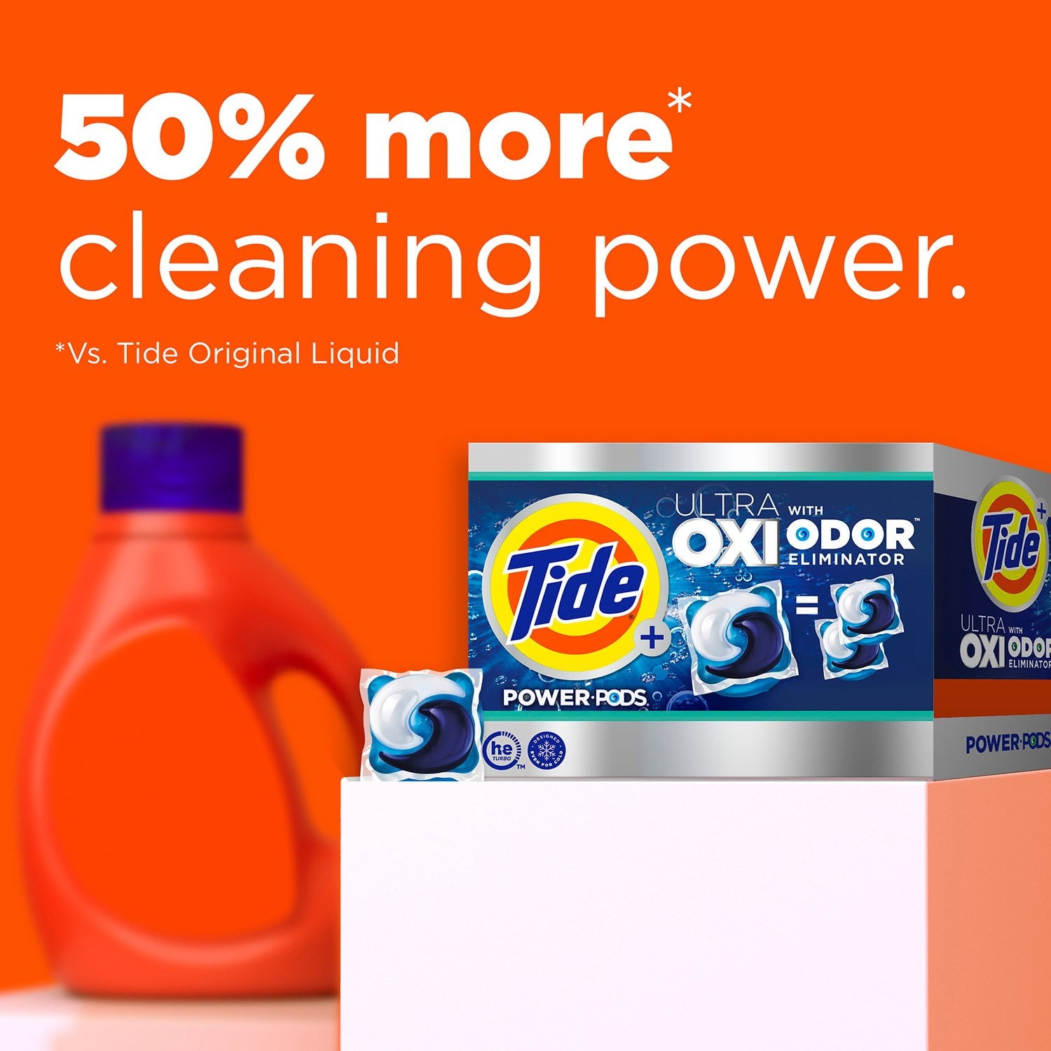 Tide Power PODS + Ultra OXI 洗濯洗剤パック、オリジナル、72 個入り。
