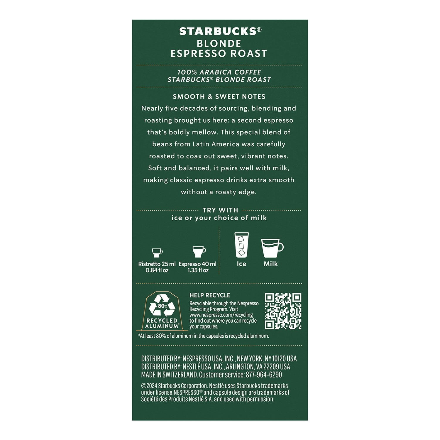 スターバックス by ネスプレッソ エスプレッソ コーヒー ポッド、ブロンド ロースト、60 個入り。