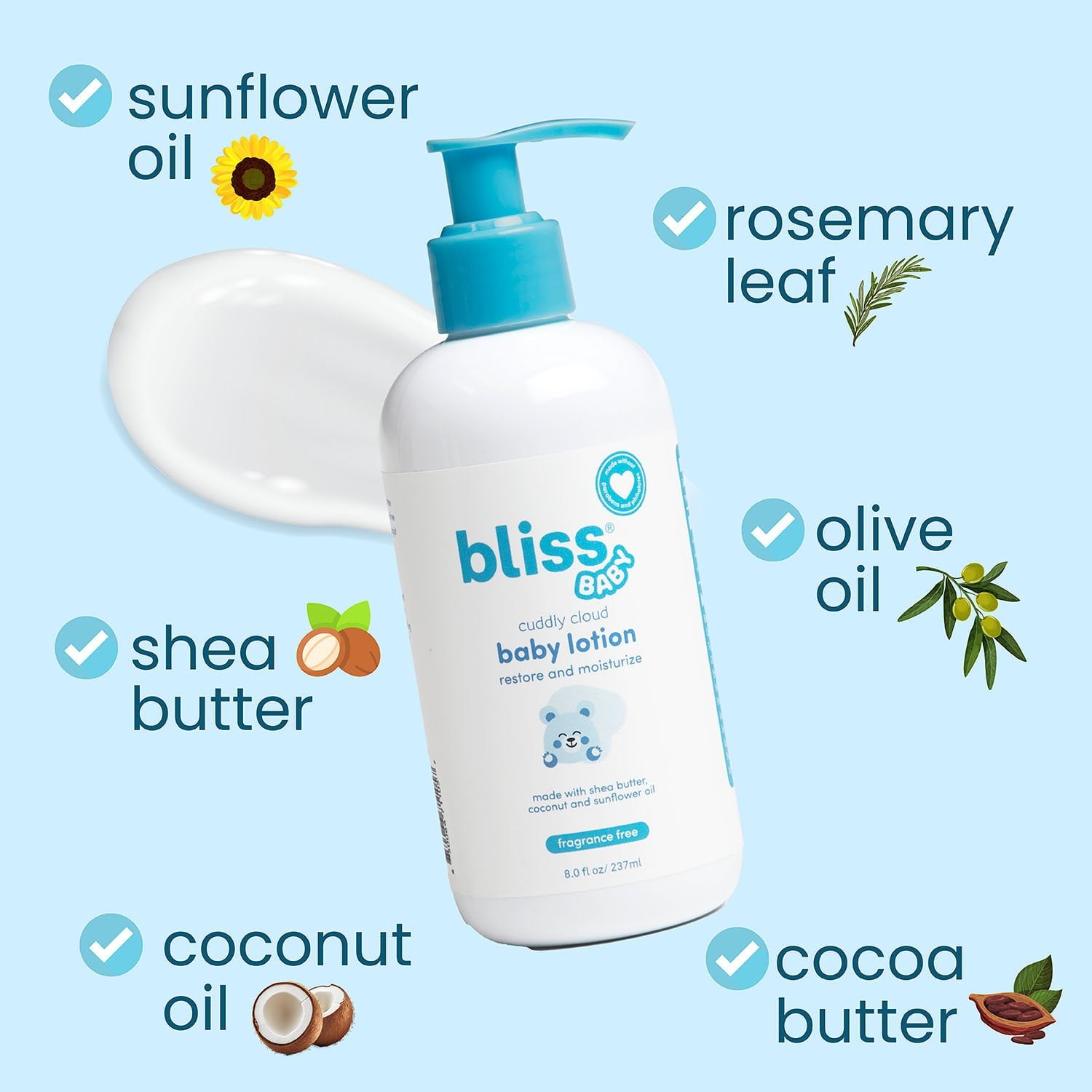 Bliss ベビーバス バンドル、2 in 1 シャンプー + ボディウォッシュ &amp; ローション、8 液量オンス、2 個パック。