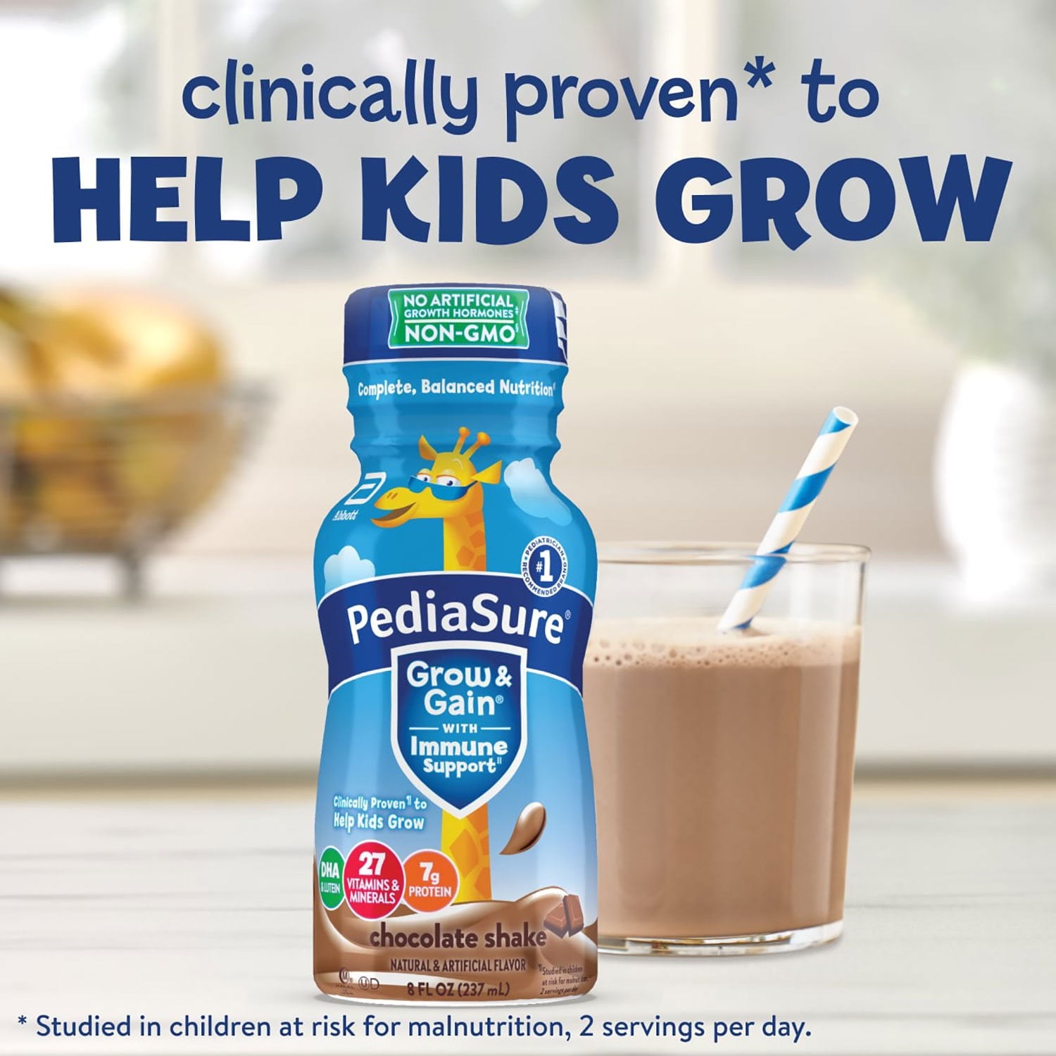 PediaSure 子供用 成長と成長を促す栄養シェイク、チョコレート、8 液量オンス、24 パック。
