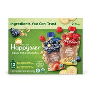 HappyBABY Organics Clearly Crafted フルーツ &amp; オート麦ポーチ、バラエティパック、12 個入り、4 オンス。