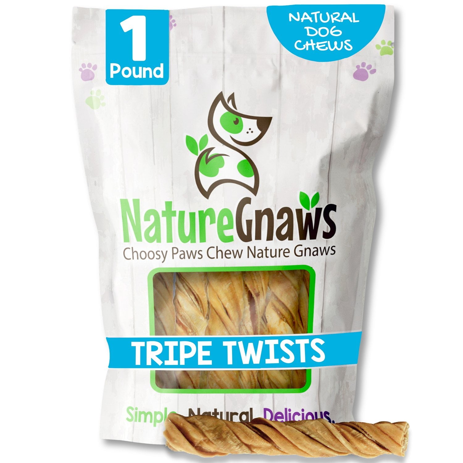 Nature Gnaws ビーフトライプツイスト ドッグチュー、1 ポンド。