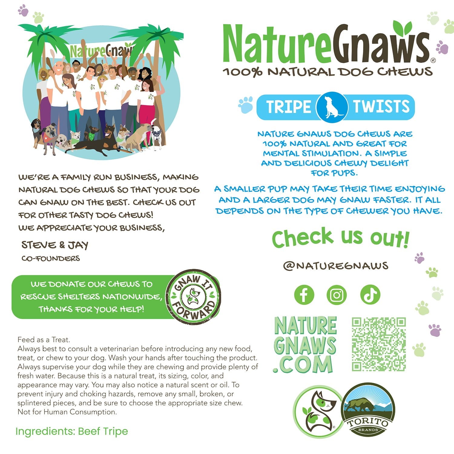 Nature Gnaws ビーフトライプツイスト ドッグチュー、1 ポンド。