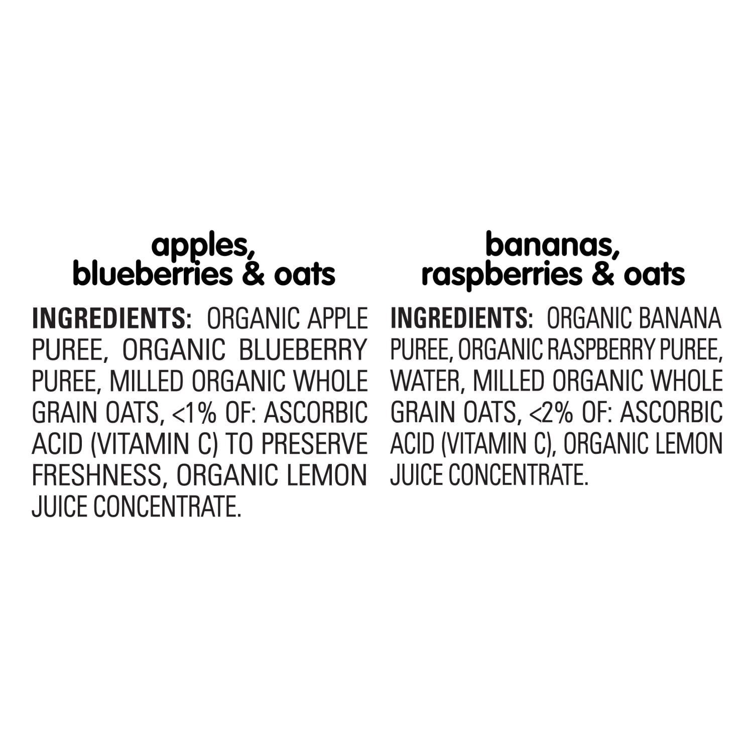 HappyBABY Organics Clearly Crafted フルーツ &amp; オート麦ポーチ、バラエティパック、12 個入り、4 オンス。