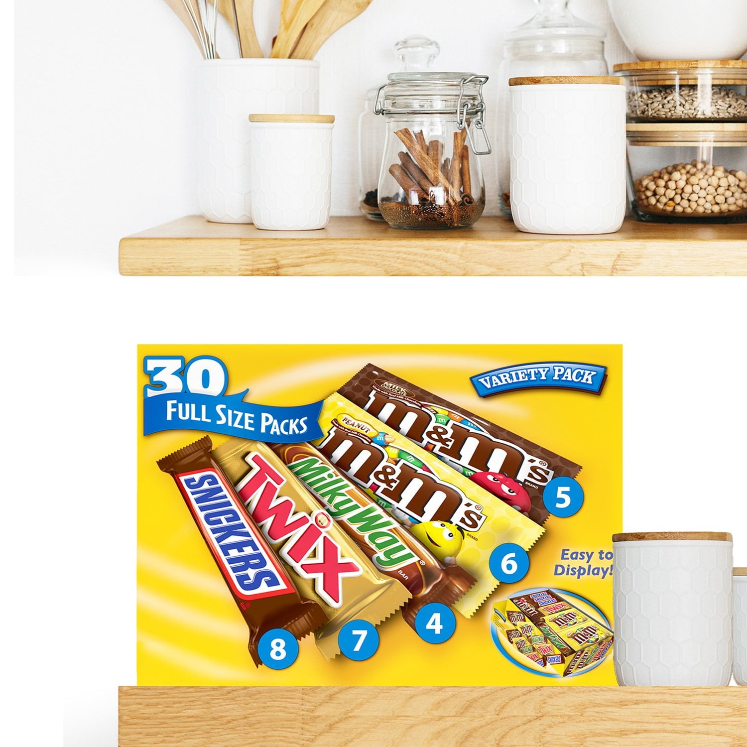 マース チョコレート キャンディー バー、バラエティ パック、フルサイズ、30 個入り。