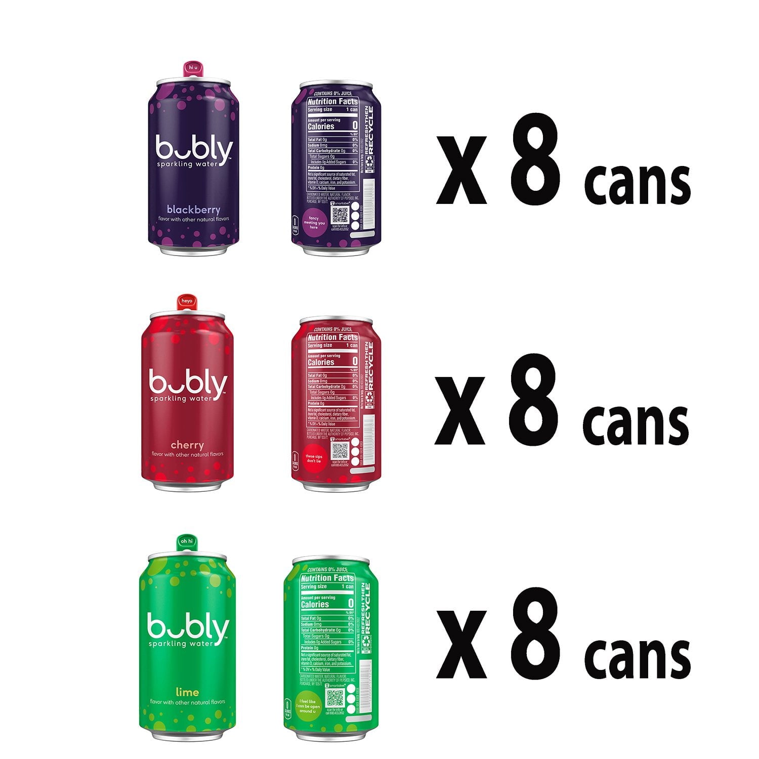 버블리 스파클링 워터 버라이어티 팩 12 fl. oz × 24 – 가볍고 상쾌한 과일향 탄산수