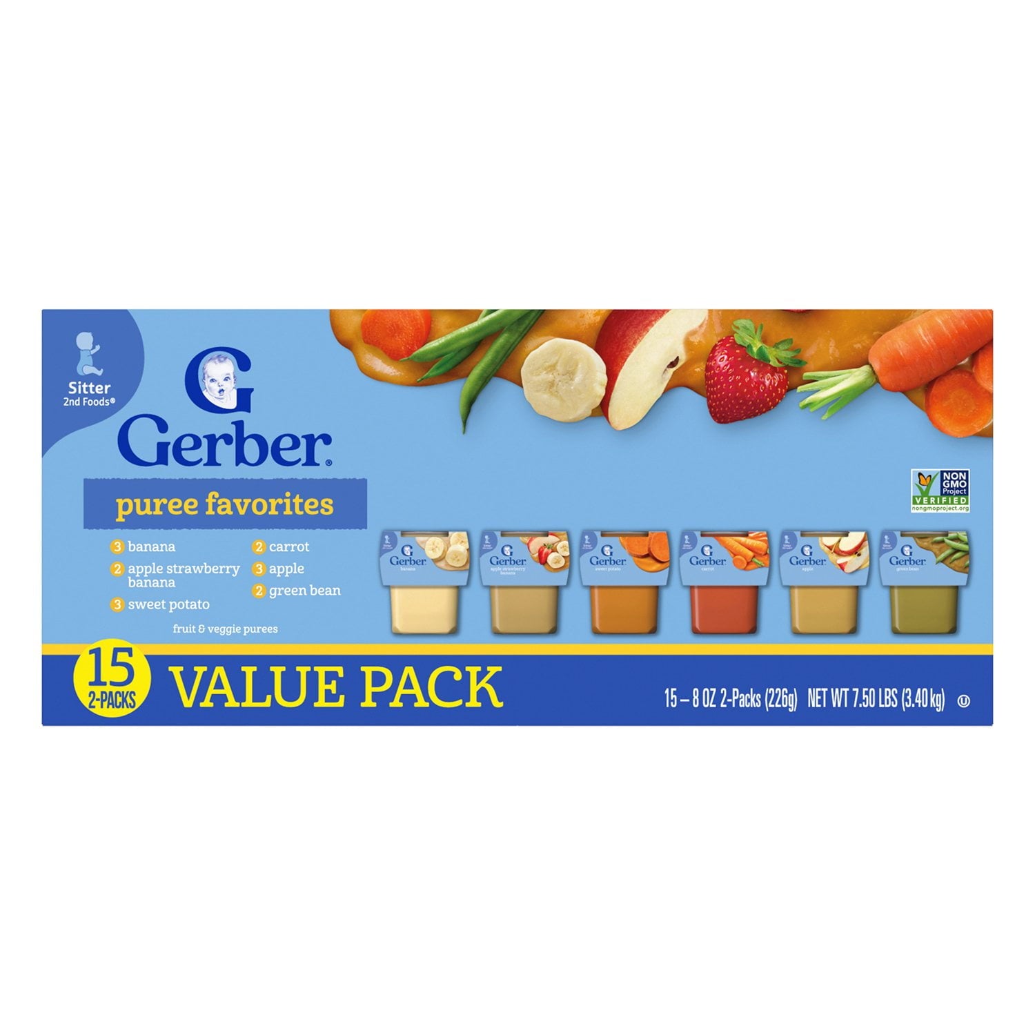 Gerber 2nd Foods フルーツ &amp; 野菜バラエティパック、4 オンス、30 個入り。