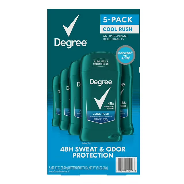 디그리 맨 안티퍼스피런트 데오드란트 쿨 러쉬 2.7 oz., 5 pk. – 일상 활동 중 땀과 냄새를 관리해주며 시원하고 깔끔한 향을 오래 유지