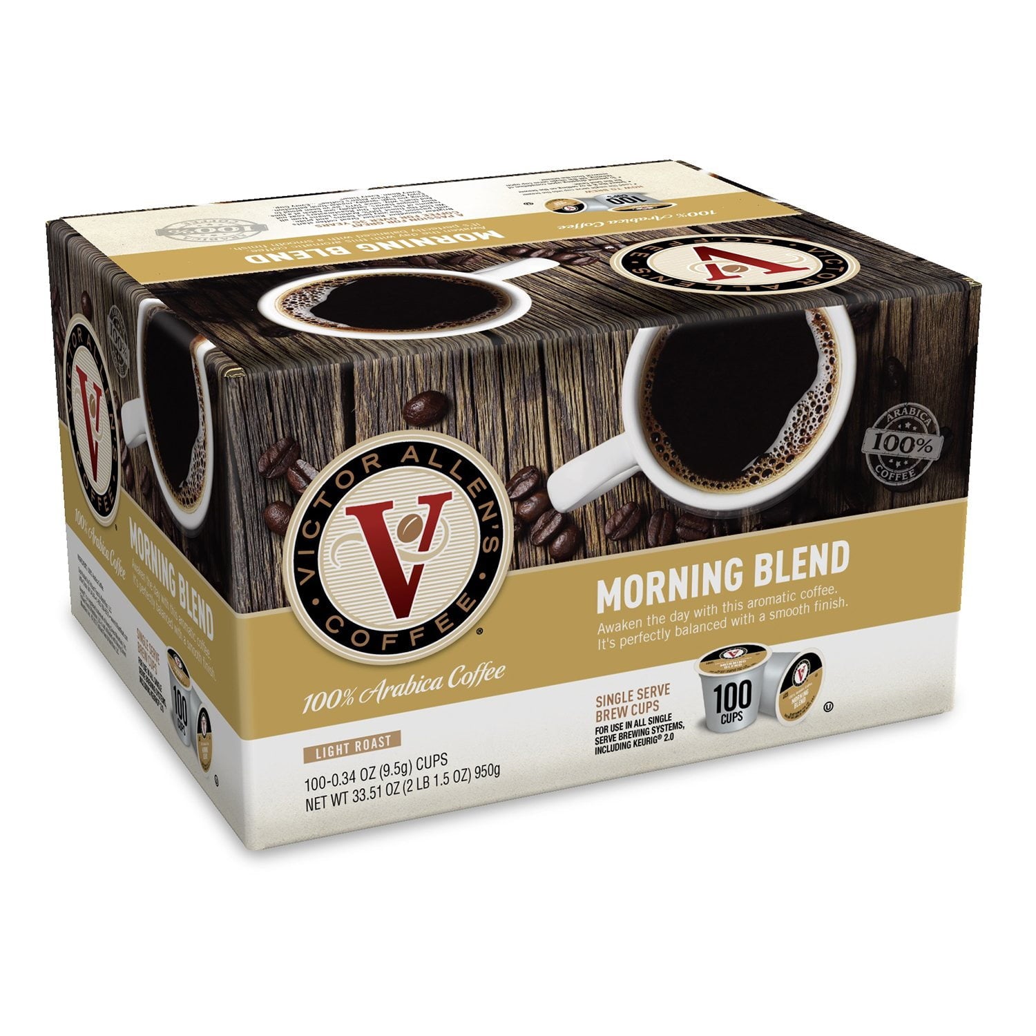 Victor Allen's コーヒー シングルサーブカップ、モーニングブレンド 100 個入り。