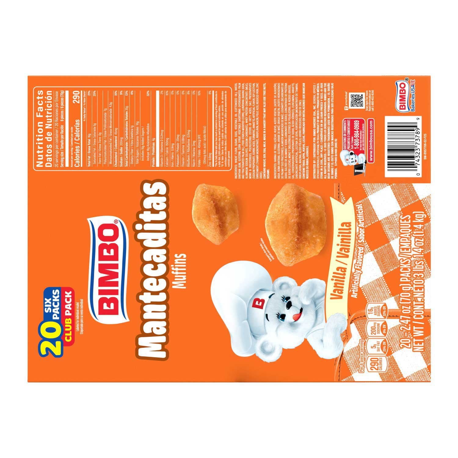 Bimbo Mantecaditas バニラマフィン、一口サイズ、20 個入り。