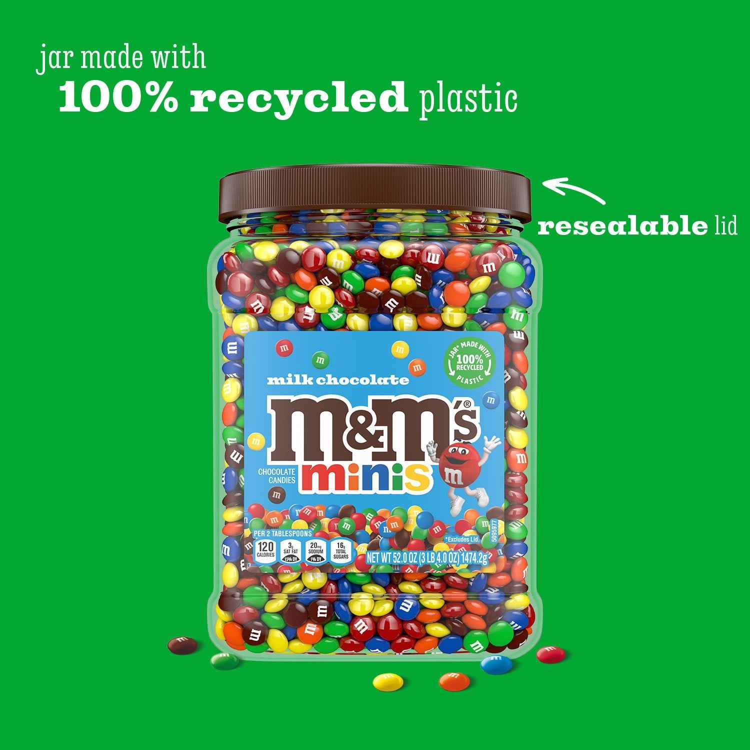M&amp;M'S ミルクチョコレートキャンディ、ミニ、52 オンス。