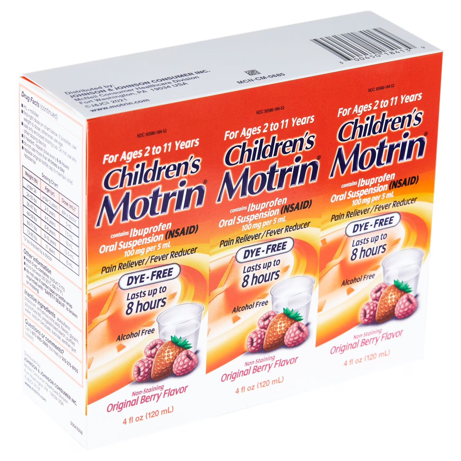 子供用モートリン鎮痛剤/解熱剤 NSAID、イブプロフェン 100 mg、オリジナルベリー 4 オンス、3 個パック