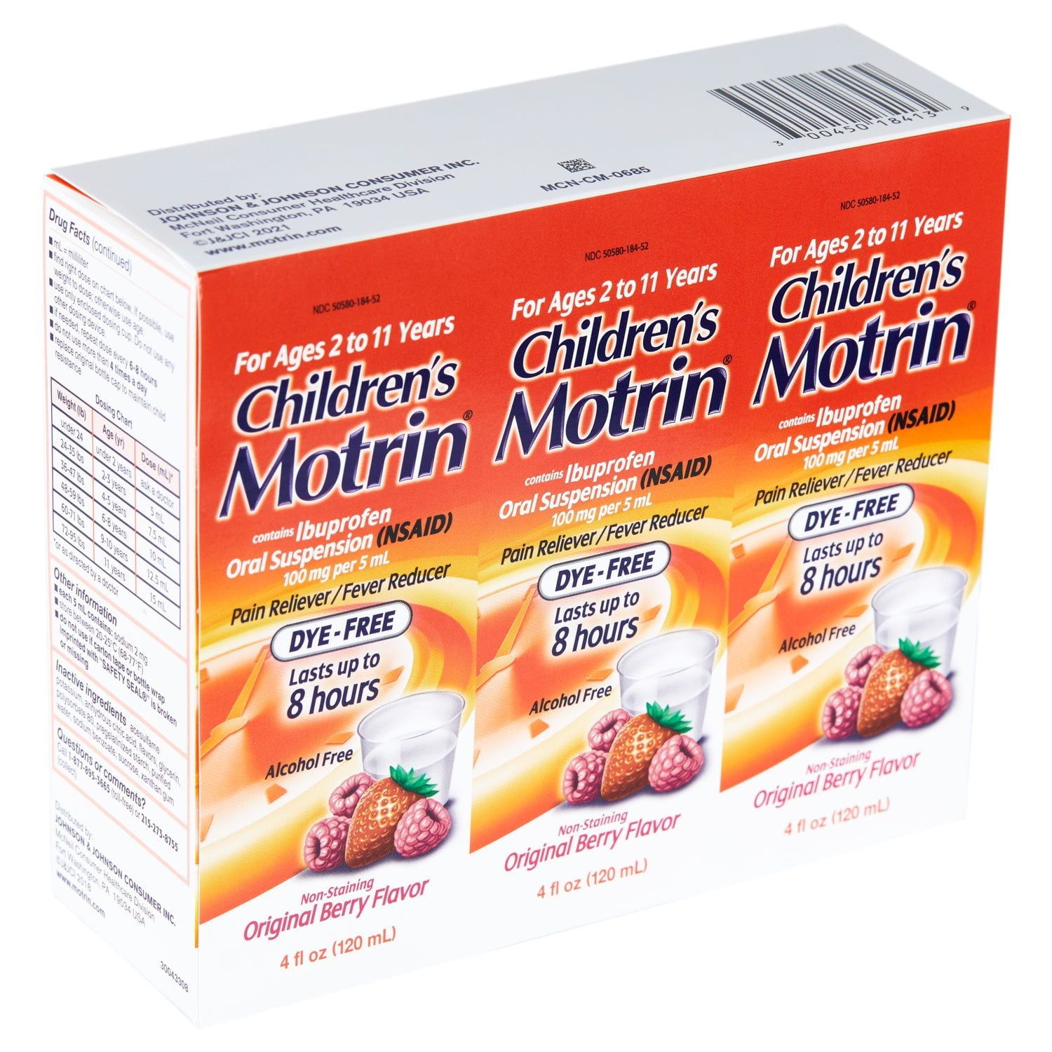 子供用モートリン鎮痛剤/解熱剤 NSAID、イブプロフェン 100 mg、オリジナルベリー 4 オンス、3 個パック