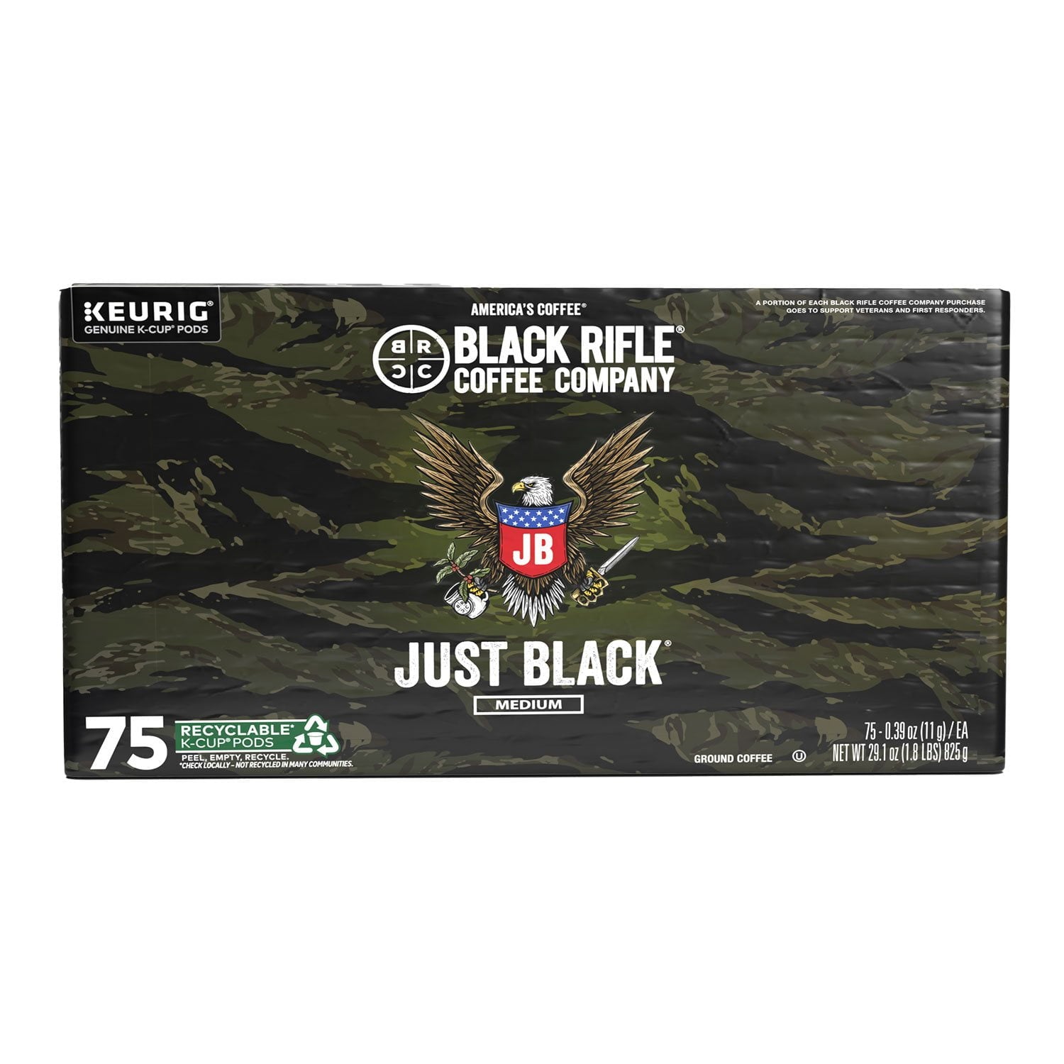Black Rifle Coffee Company Just Black、ミディアムロースト K-Cup コーヒーポッド、75 個入り。