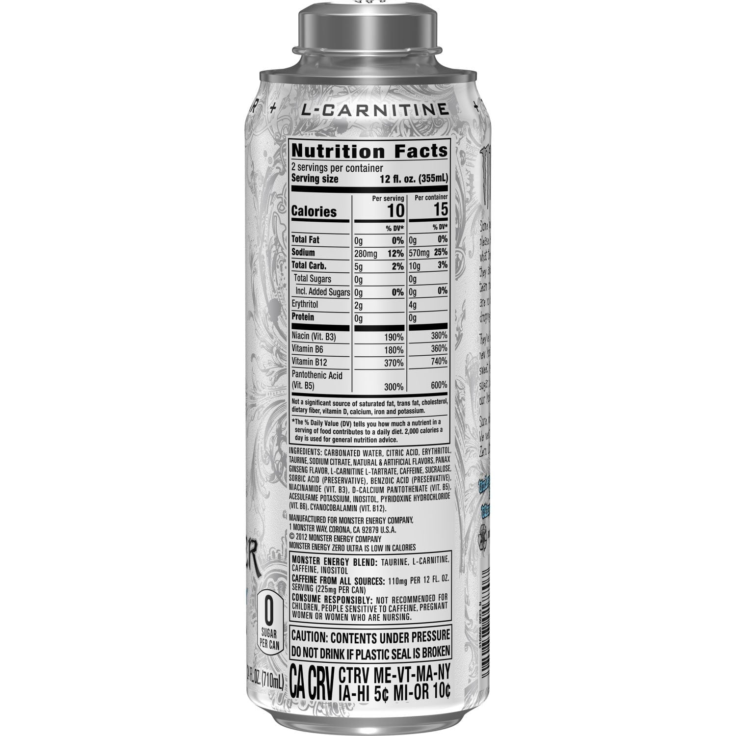 몬스터 에너지 메가 캔 제로 울트라 24 fl. oz × 12 – 대용량 무설탕