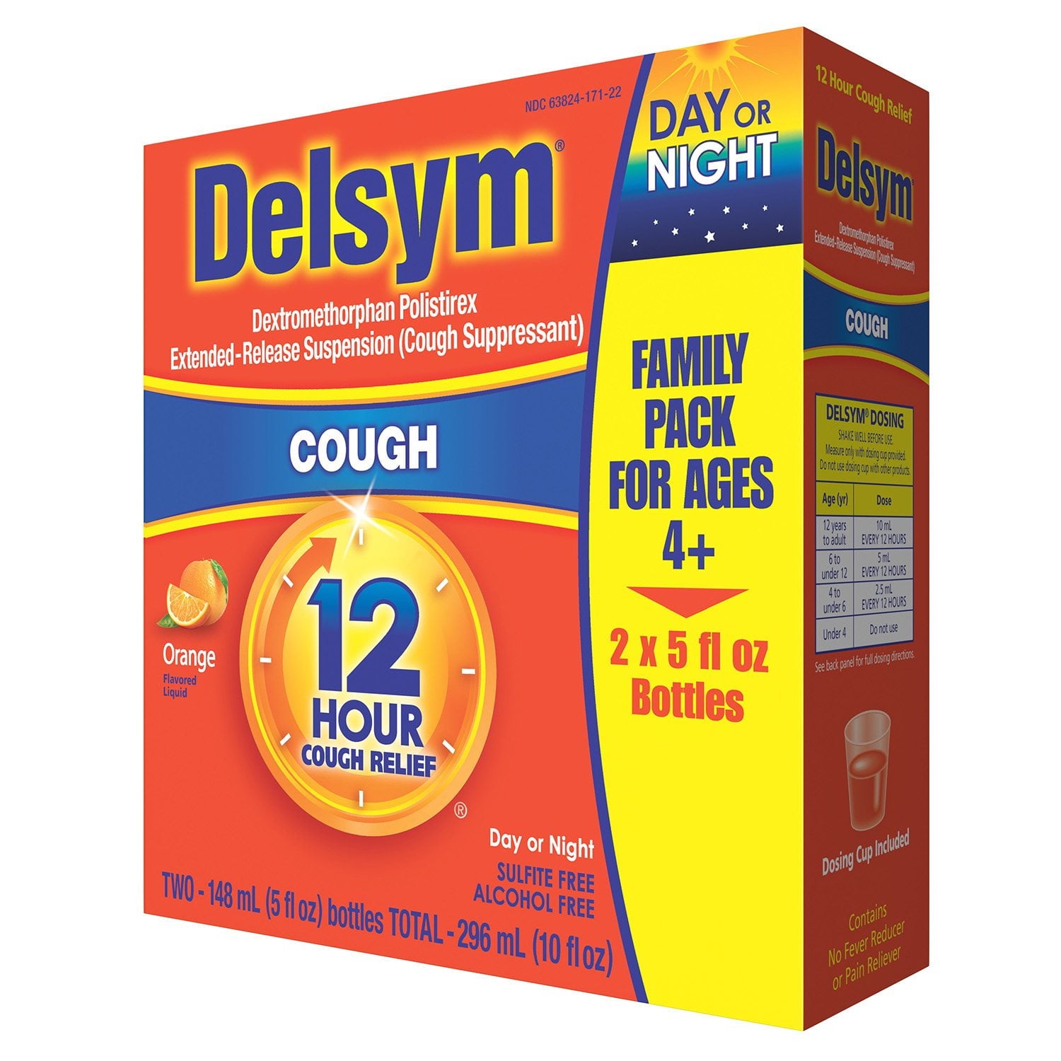 Delsym 12時間咳止め液、オレンジ 2個パック、5液量オンス/パック