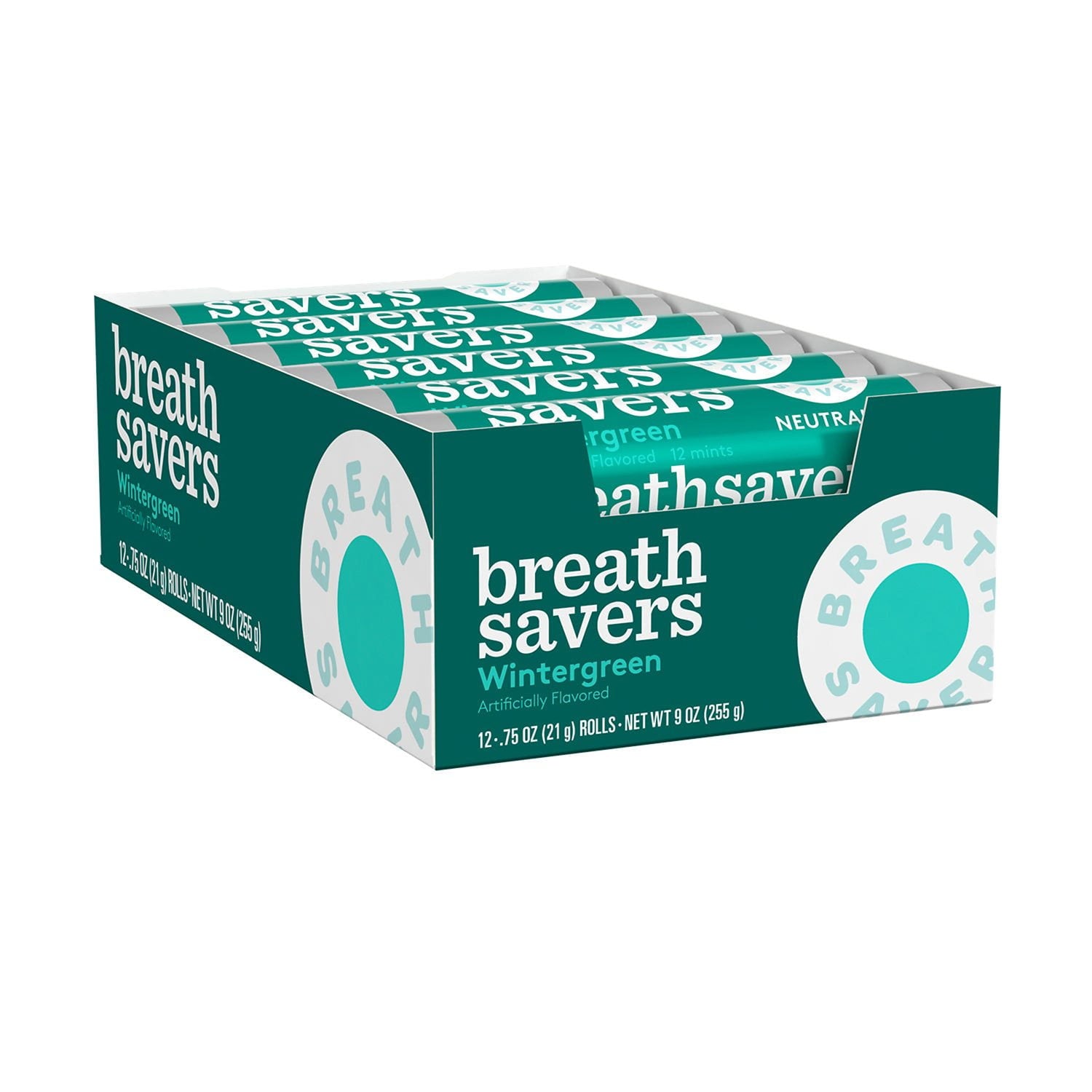 BREATH SAVERS ウィンターグリーン シュガーフリー ブレスミント ロール、0.75 オンス、24 個入り。