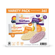 HappyBABY Organics 歯が生える時期用ウエハース、バラエティパック、36 枚入り。