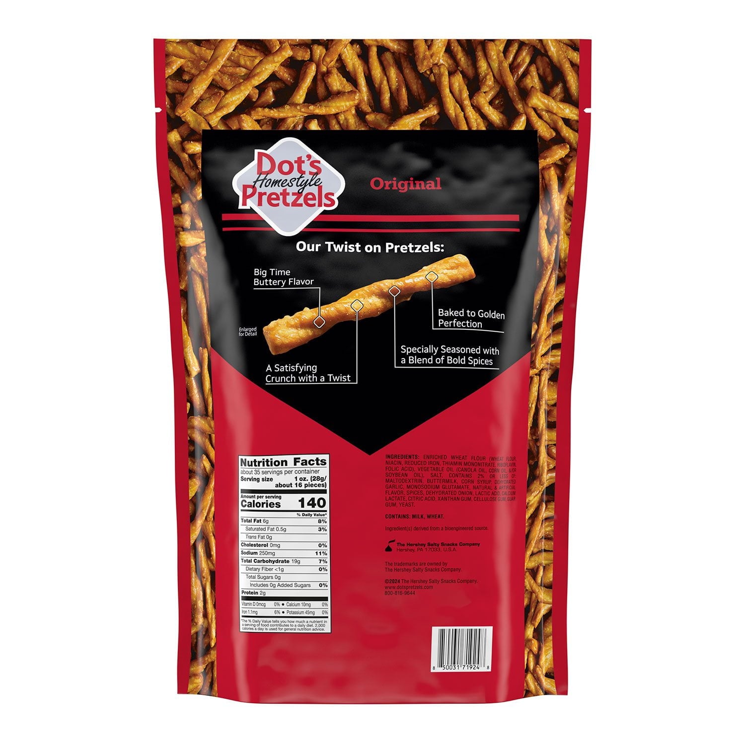 Dot's Homestyle Pretzels オリジナル シーズニング プレッツェル ツイスト、35 オンス。