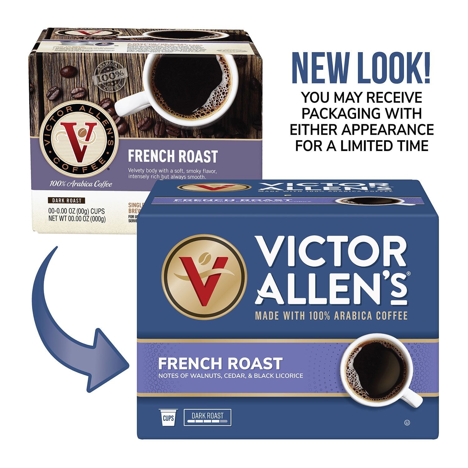 Victor Allen's コーヒー シングルサーブカップ、フレンチロースト 100 個入り。
