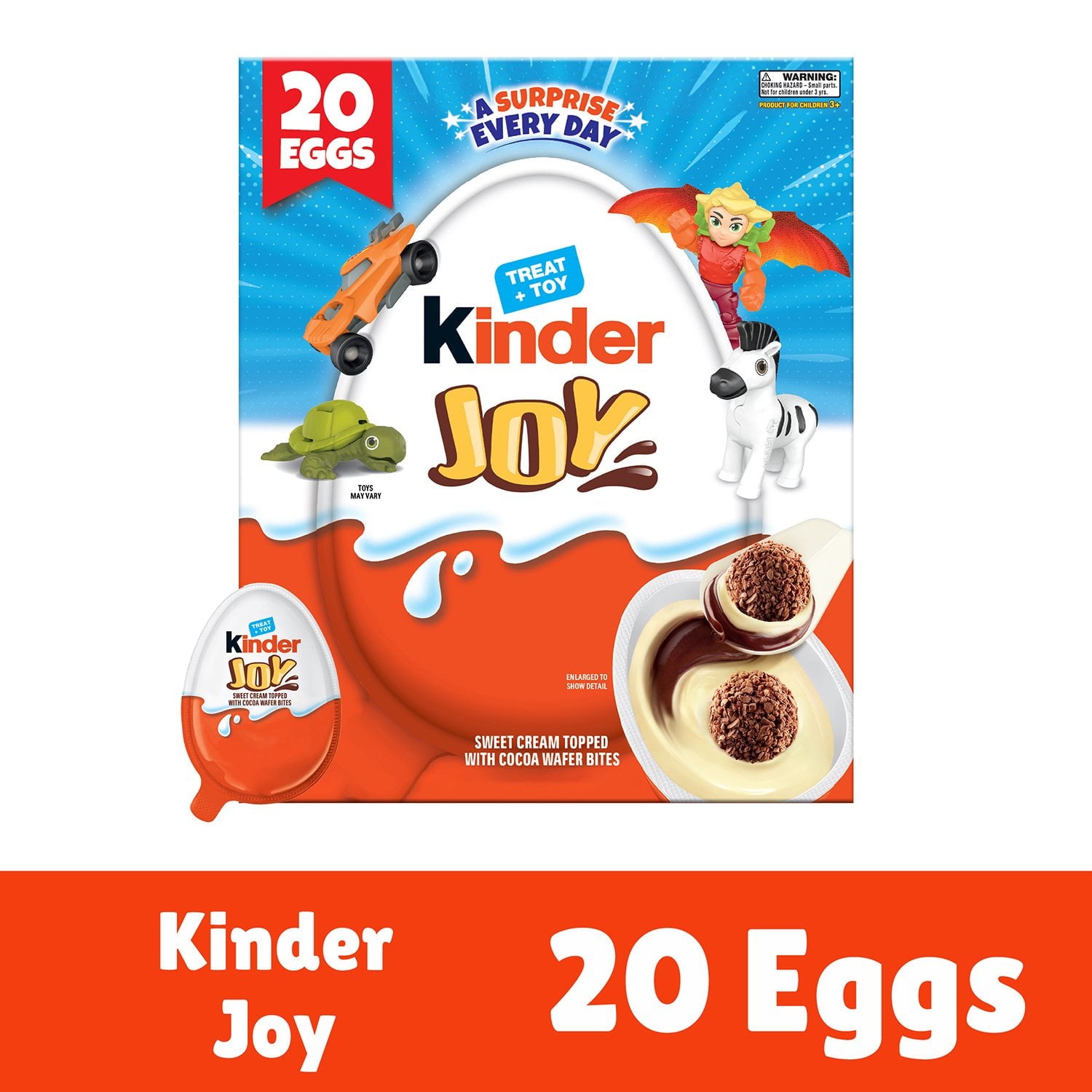 キンダージョイ エブリデイ ホワイトチョコレート サプライズエッグ、0.7 オンス、20 個入り。