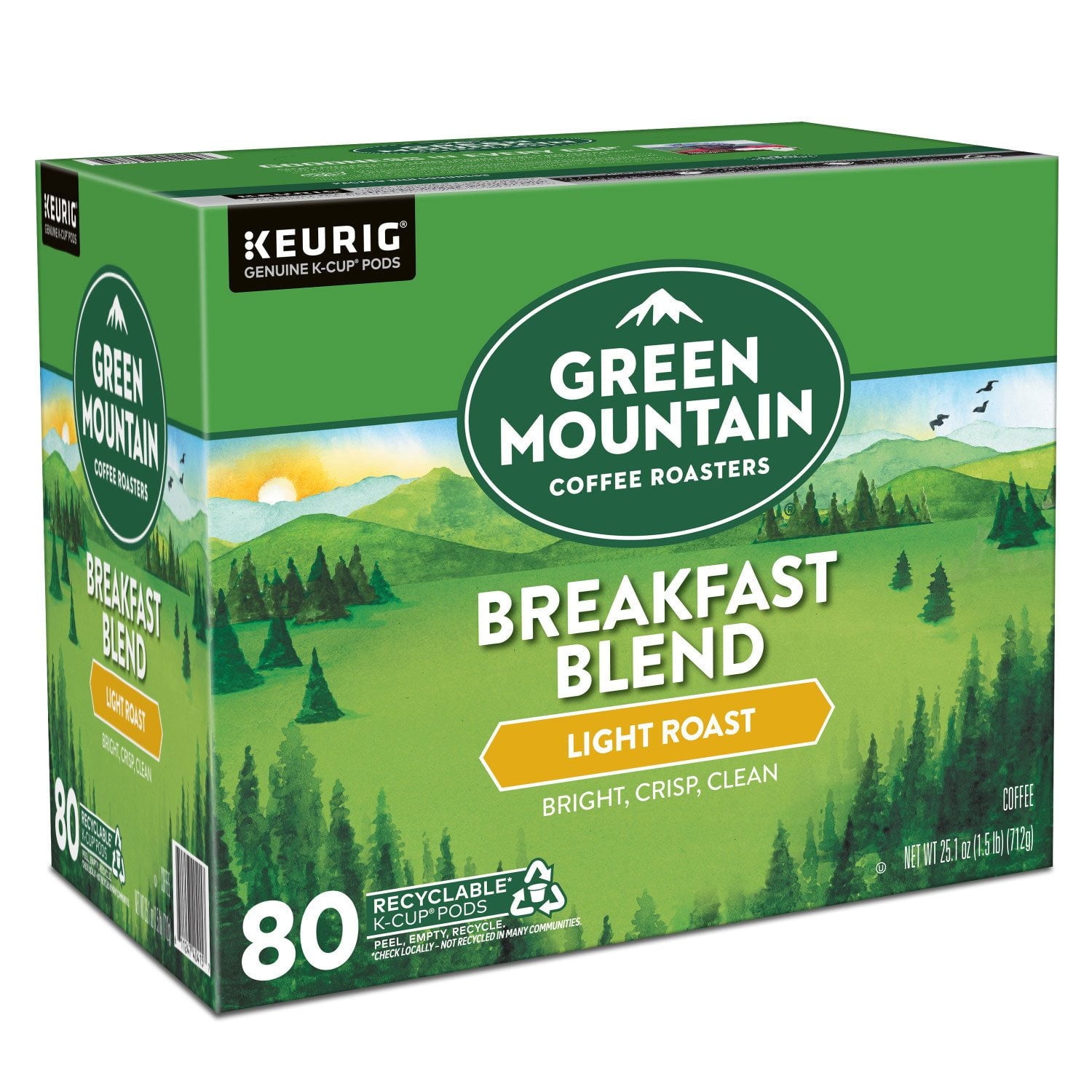 Green Mountain Coffee Roasters ライトローストコーヒーポッド、ブレックファストブレンド、80 個入り。