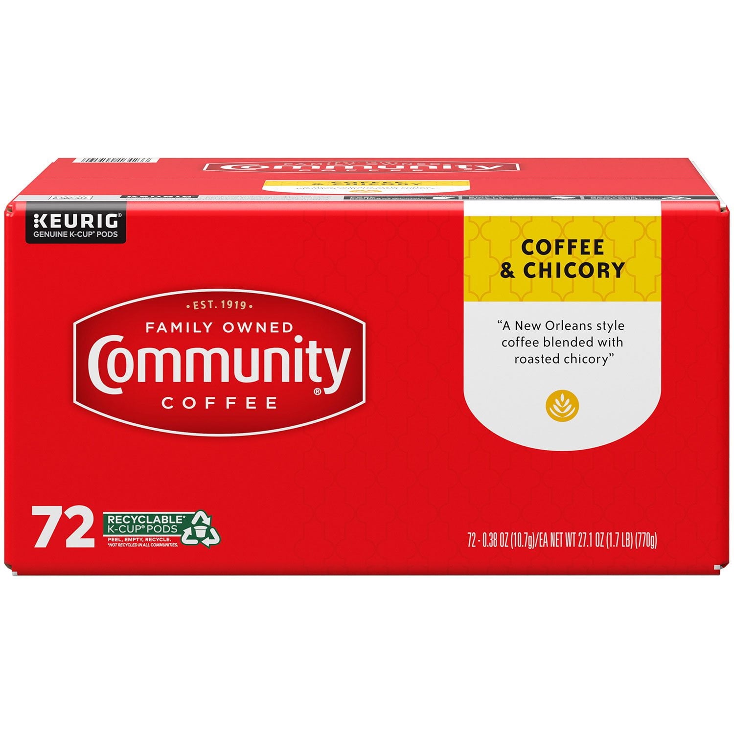 コミュニティコーヒー コーヒー＆チコリ ミディアムダークロースト シングルサーブ 72 個入り。