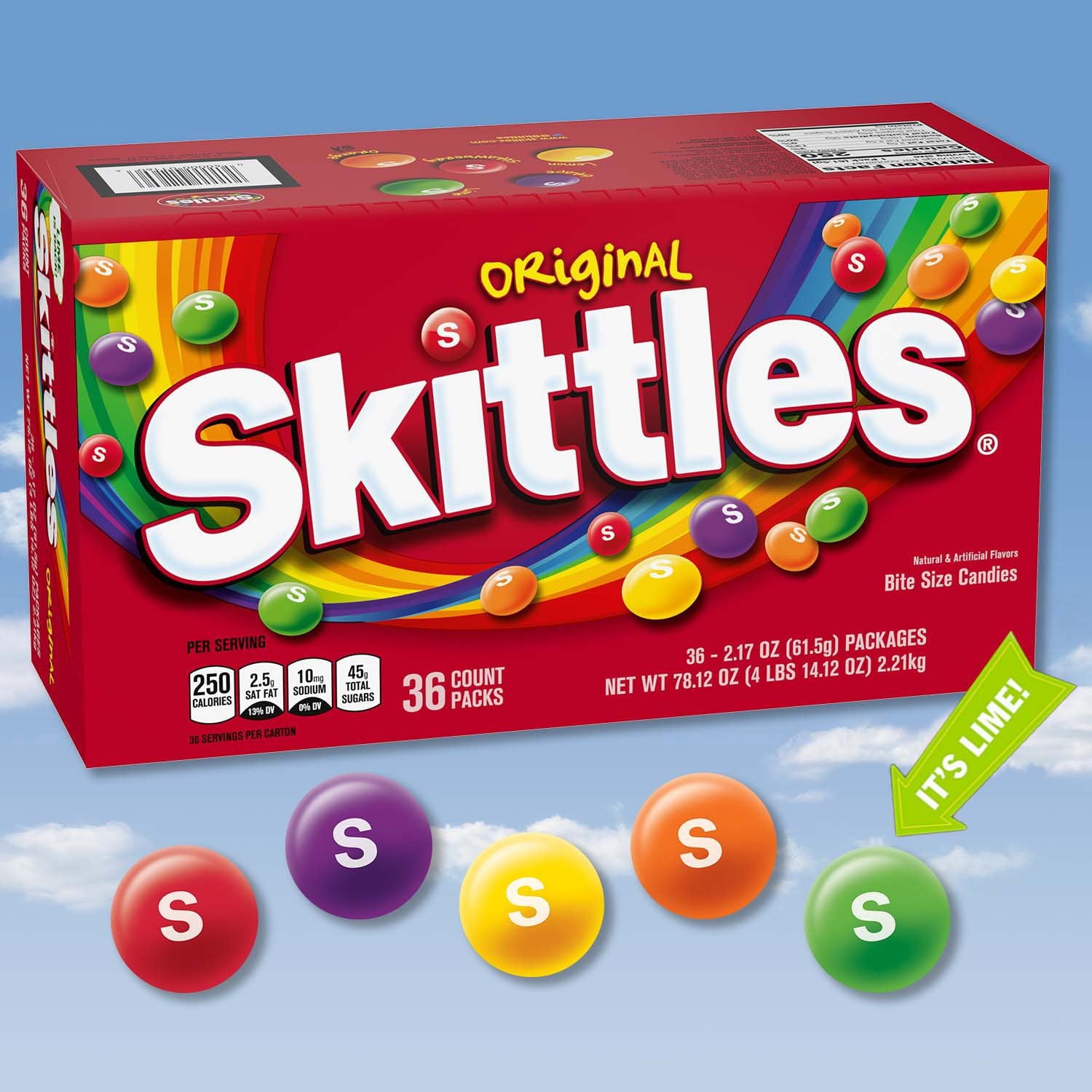 Skittles オリジナル フルーティー チューイー キャンディー、フルサイズ、2.17 オンス、36 個入り。 