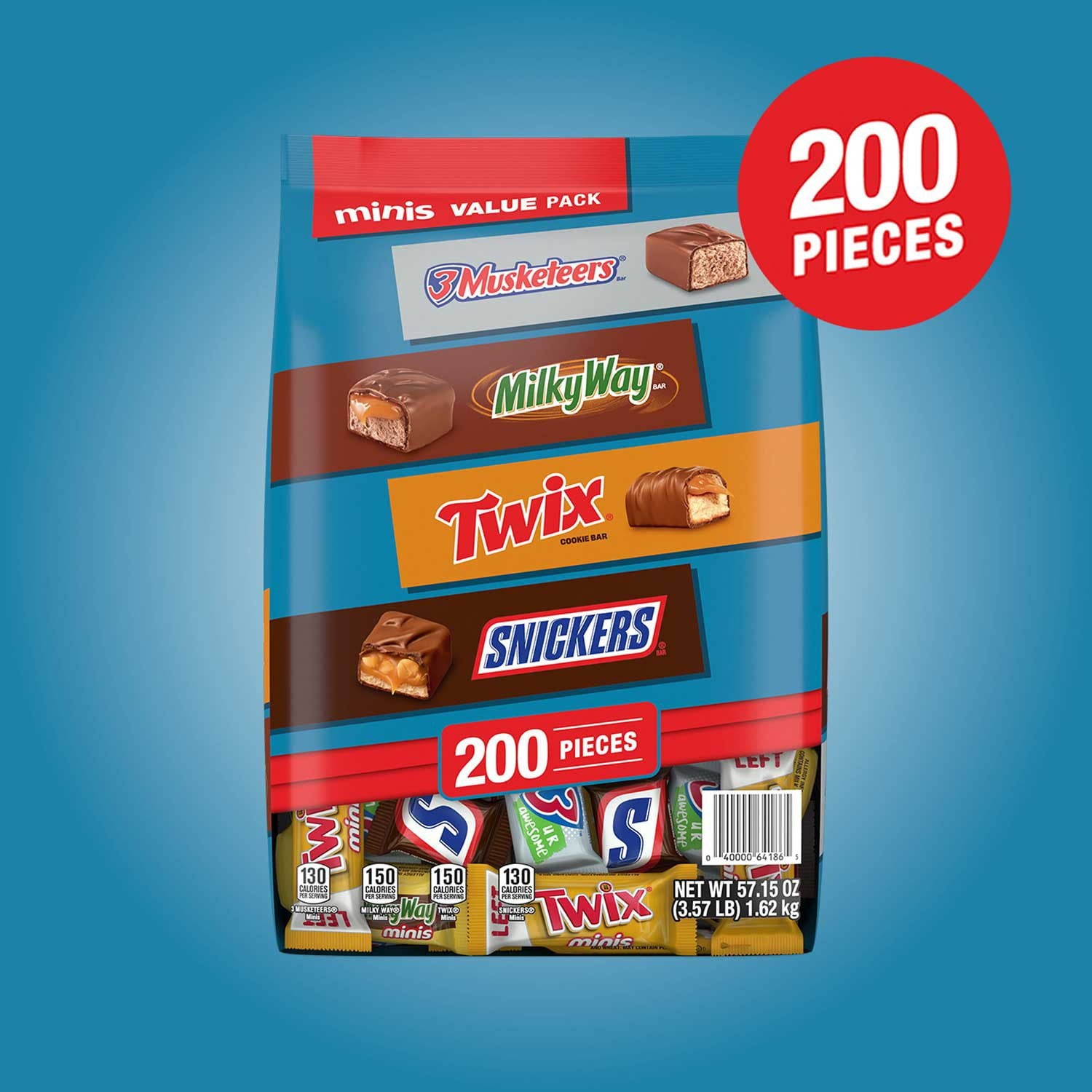 マース ミニ チョコレート キャンディー バー バラエティ パック、200 個入り。