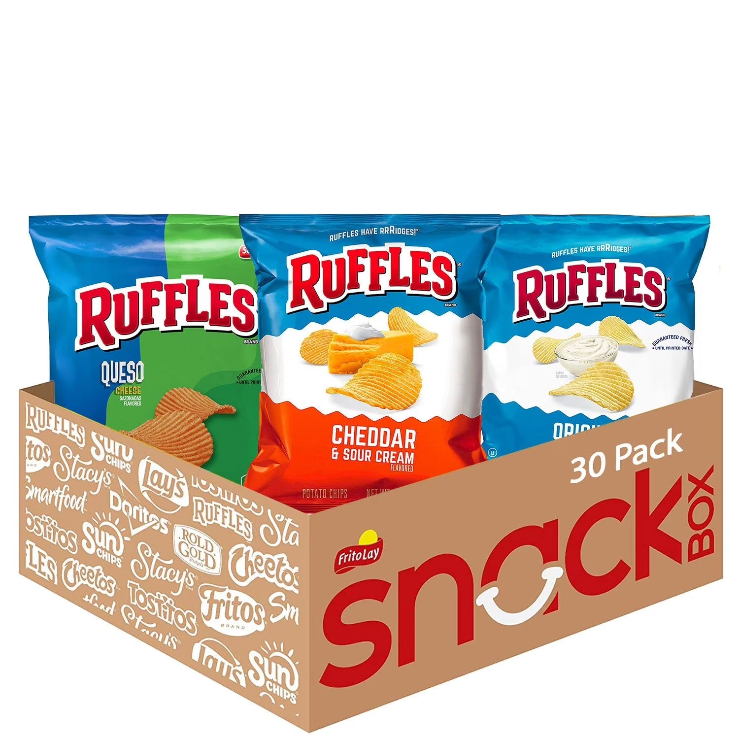 ラッフルズ ポテトチップス、バラエティパック、30 個入り。