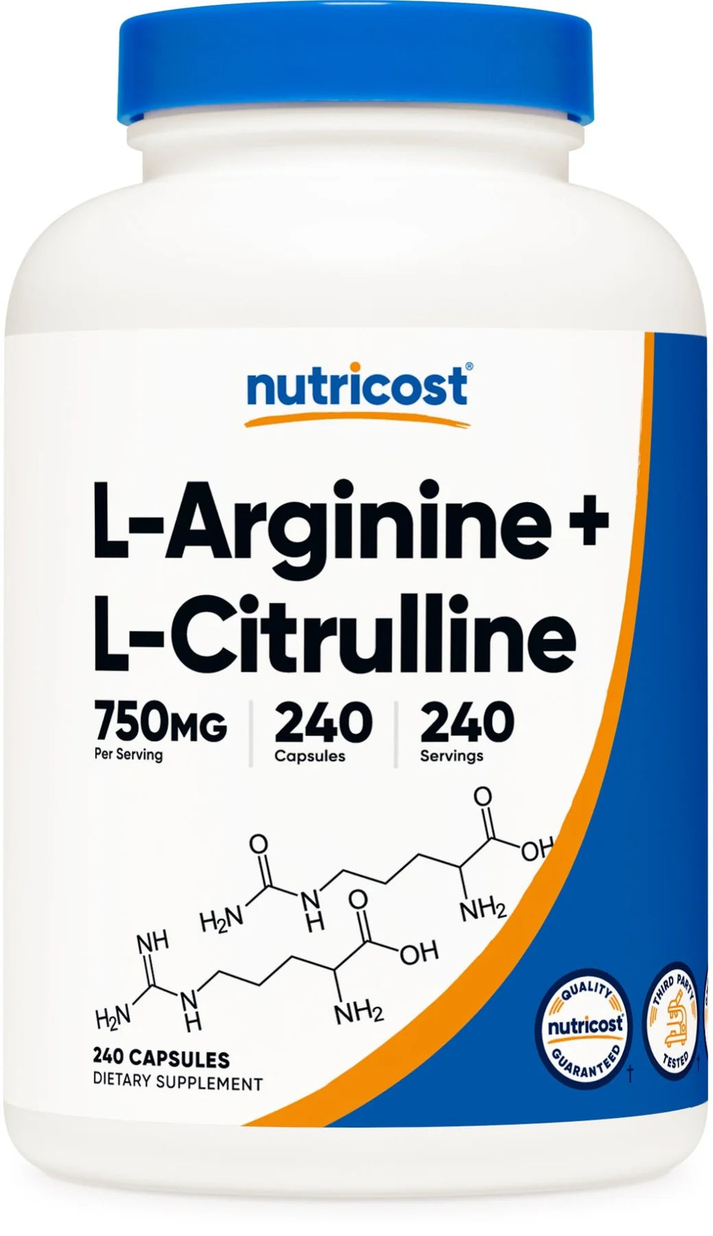 뉴트리코스트 L-아르기닌 500mg & L-시트룰린 250mg 컴플렉스 캡슐 – 산화질소 · 혈류 · 펌핑 · 운동 퍼포먼스 지원