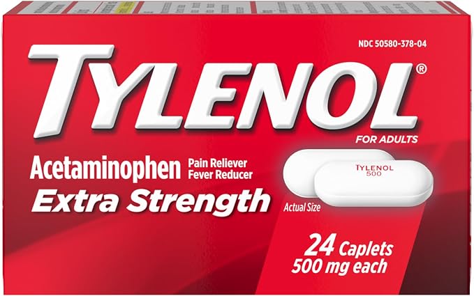 타이레놀 엑스트라 스트렝스 500mg 캐플릿 24정 아세트아미노펜 500mg 24정 정면 포장