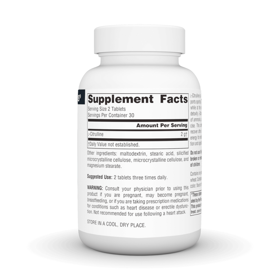 소스내추럴스 L-시트룰린 1000mg 60정 성분표 및 섭취 방법